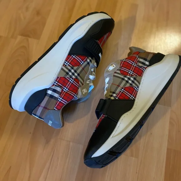 Burberry Leather Sneakers- colors black red and white. Size is 12 size 45 Italy - Picture 4 of 8